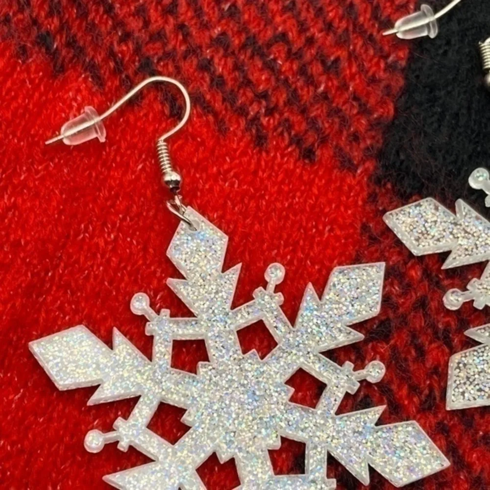 Acrylic Snowflake Glitter‎ Earrings Winter Christmas Dangle Wire Hook Earrings